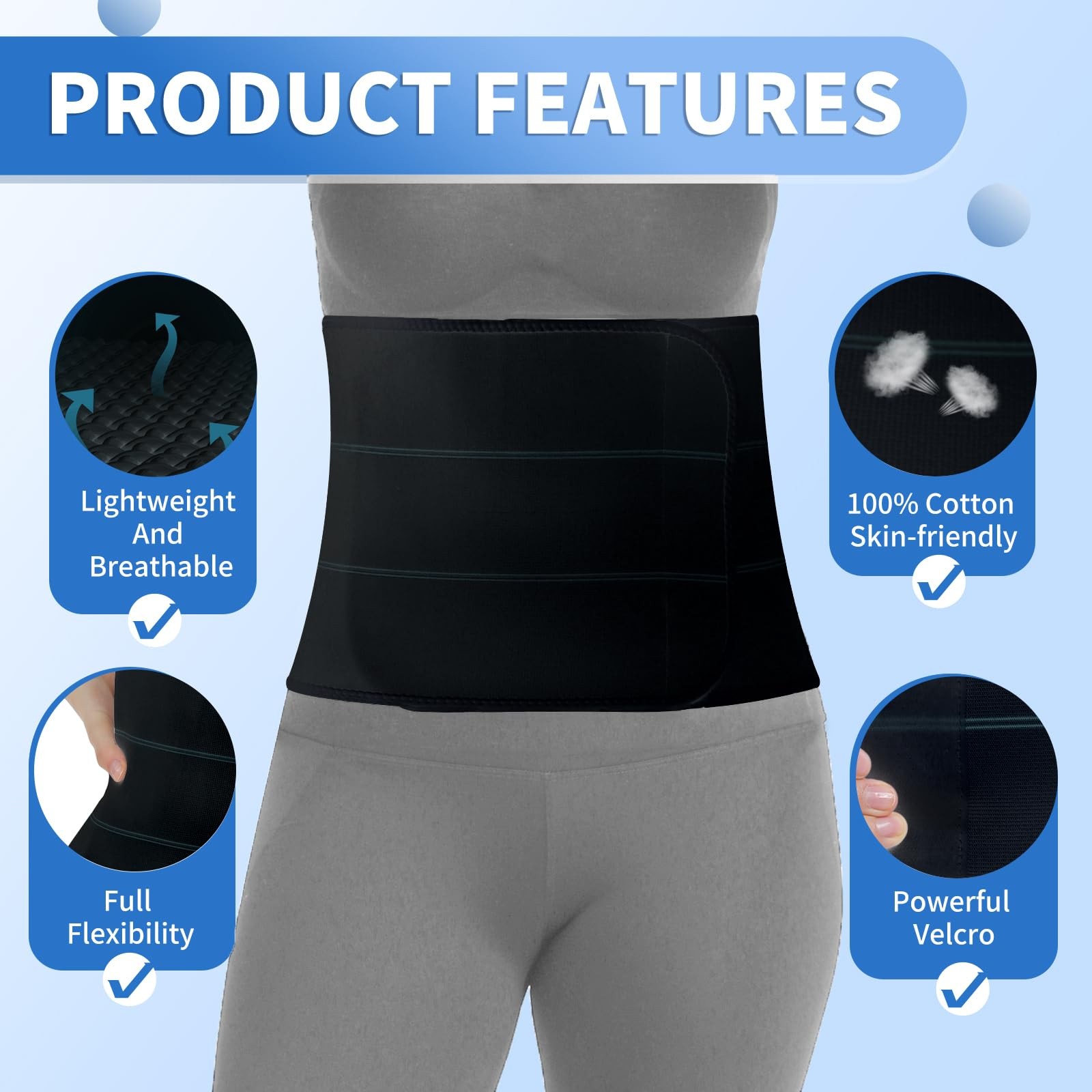 Abdominal Binder Post Surgery Belly Band – Elastic Stomach Wrap Tummy Tuck Co…