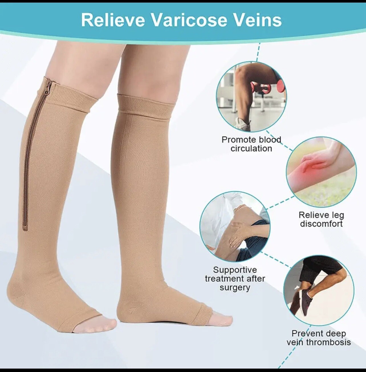 New Compression Socks OPEN TOE Knee High Leg Support Stockings (S-XXL)