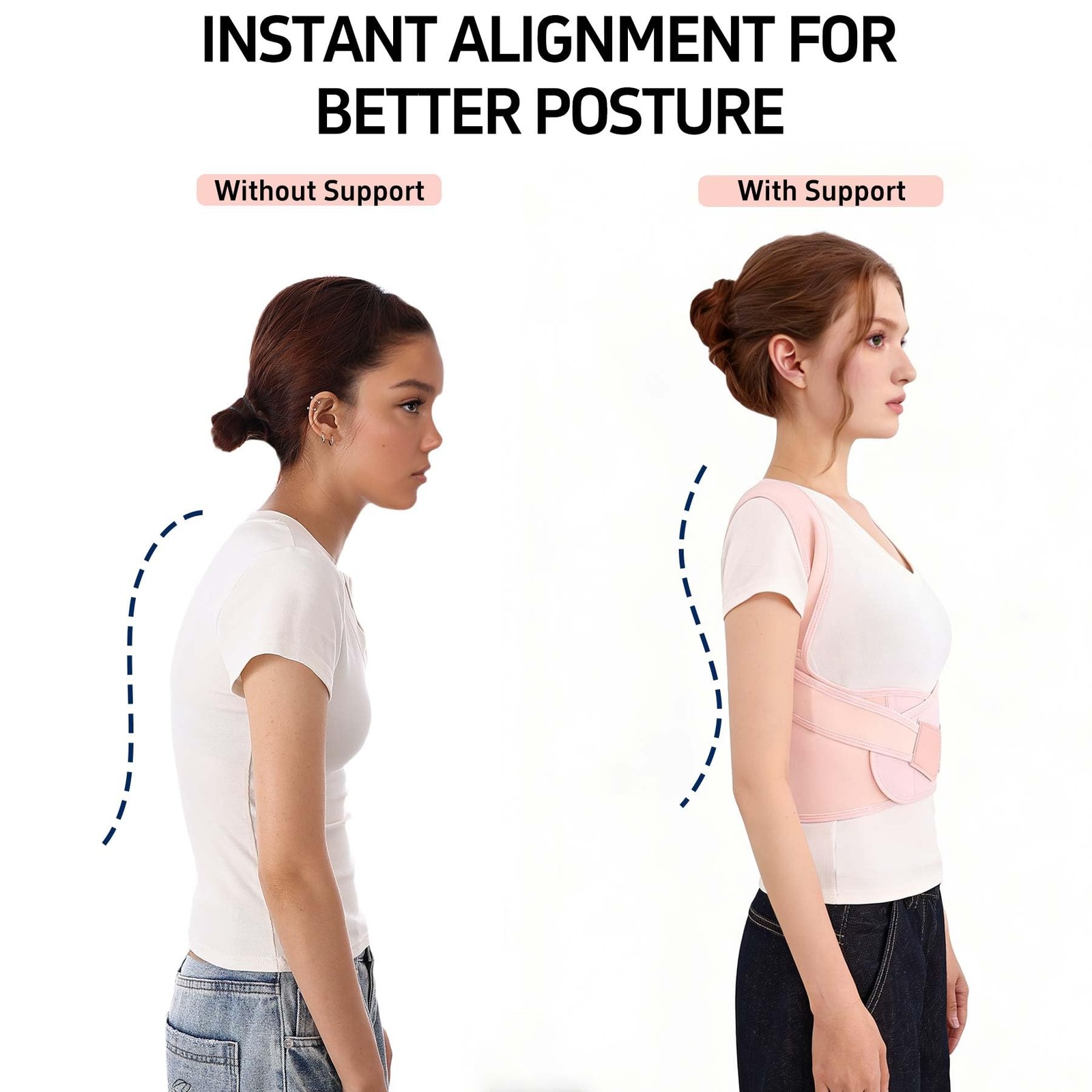 Posture Corrector for Women & Men Back Brace Medium (Waist 27.5-31.5″), Pink