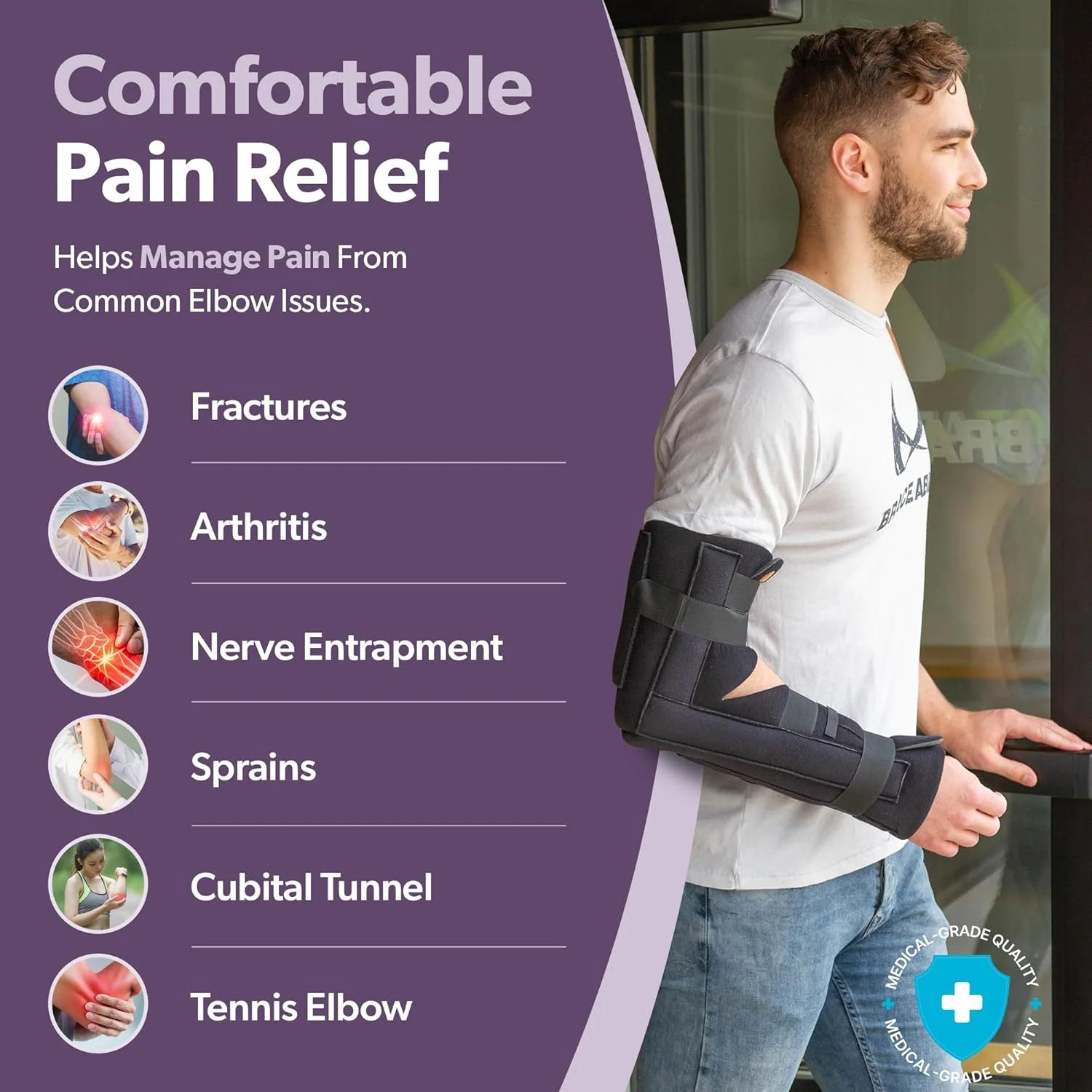 BraceAbility Elbow Immobilizer Brace | Removable Long Arm Cast and Soft Forearm