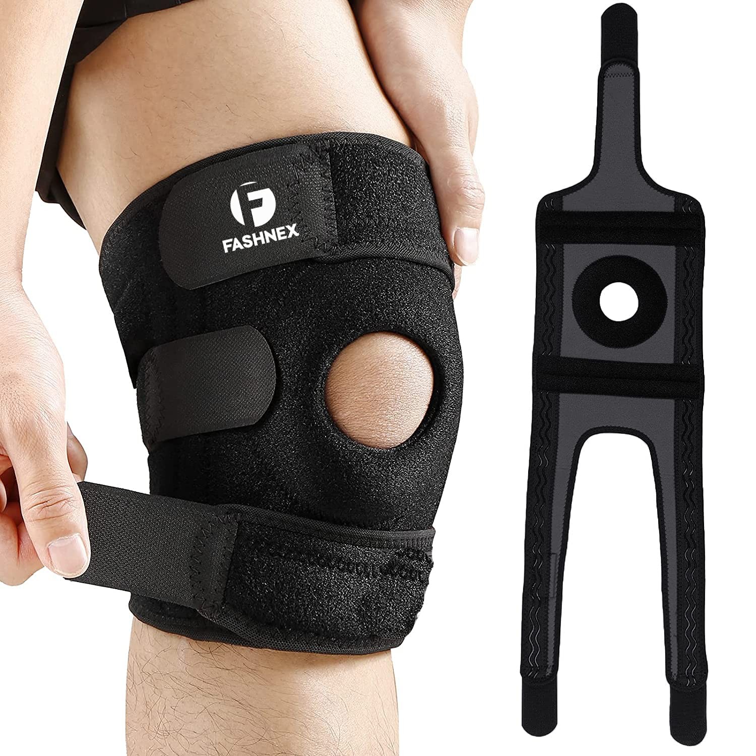 FASHNEX Open Patella Knee Support Brace for Arthritis & Pain Relief – Black