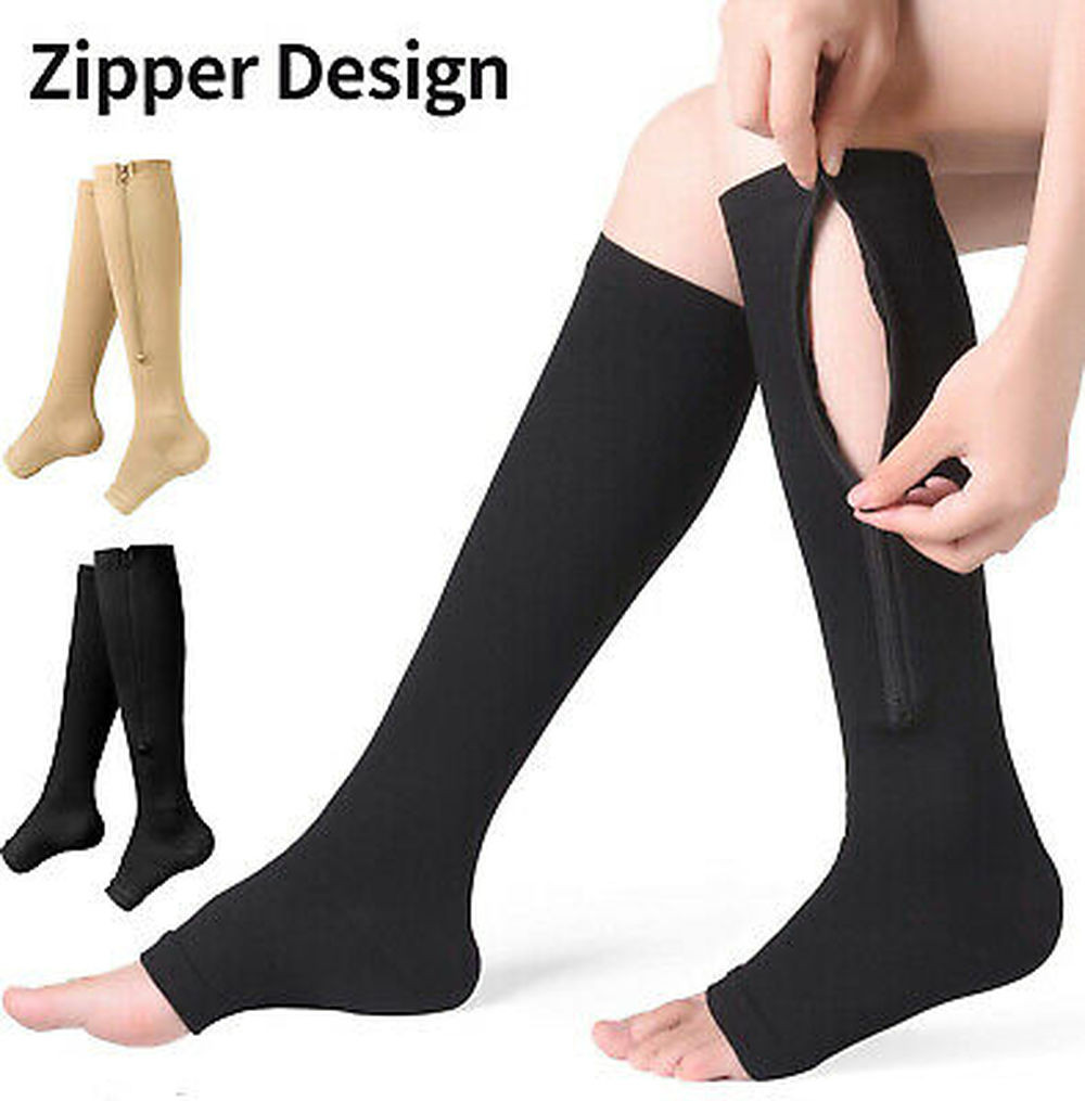 Copper Open Toe Compression Socks Zipper Leg Calf Ankle Support Men Women S-XL