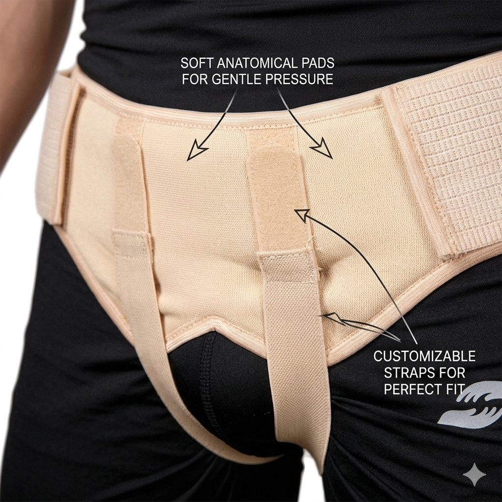 Double Inguinal Hernia Truss Support Belt Men Adjustable Groin Strap Relief Band