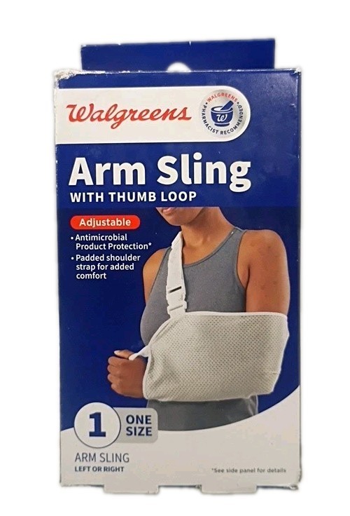 Walgreens ~Arm Sling w/Thumb Loop ~1 Size ~Fits Right or Left ~New / Damaged Box