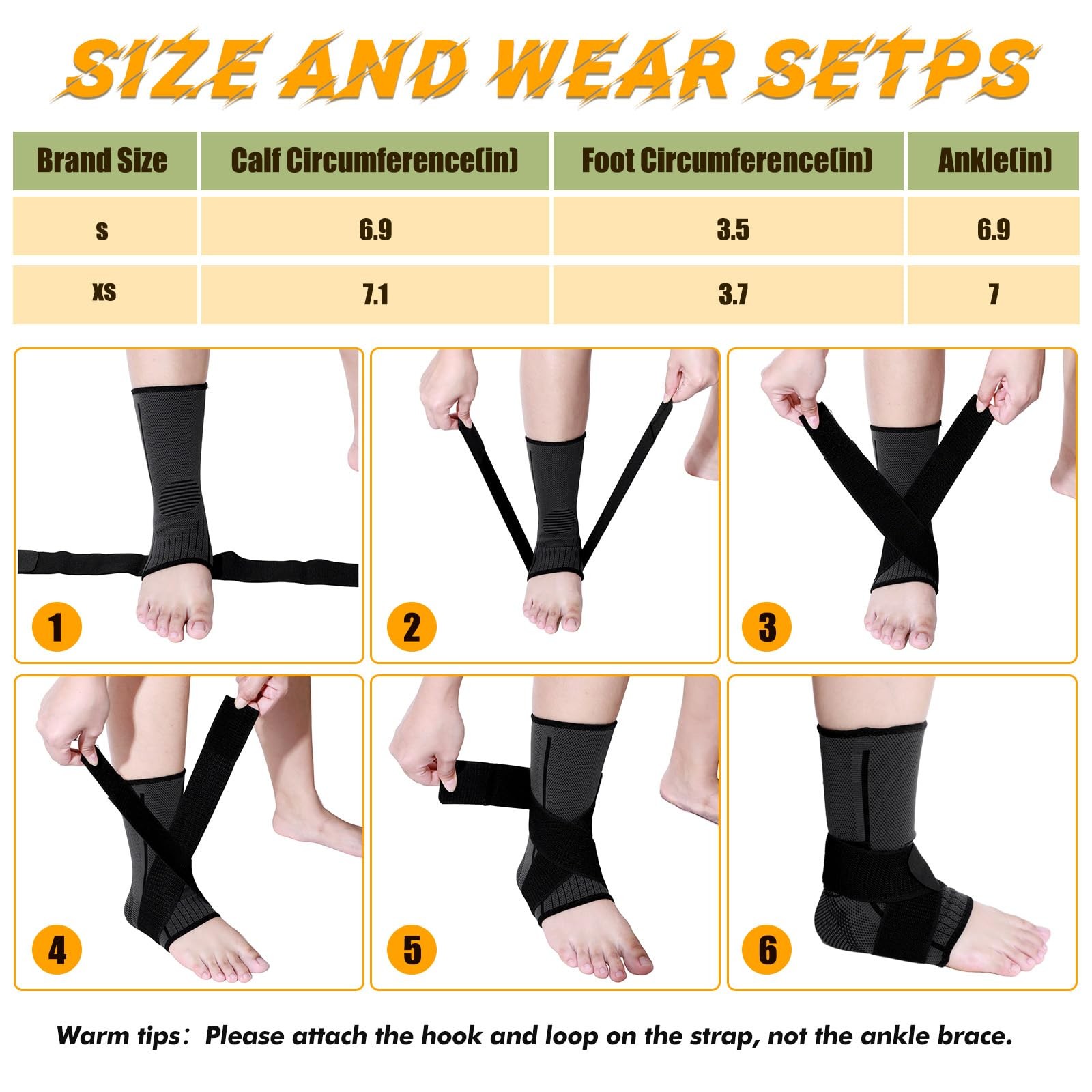 1 Pair Ankle Brace Kids Compression Sleeves Adjustable Foot Support Black XS