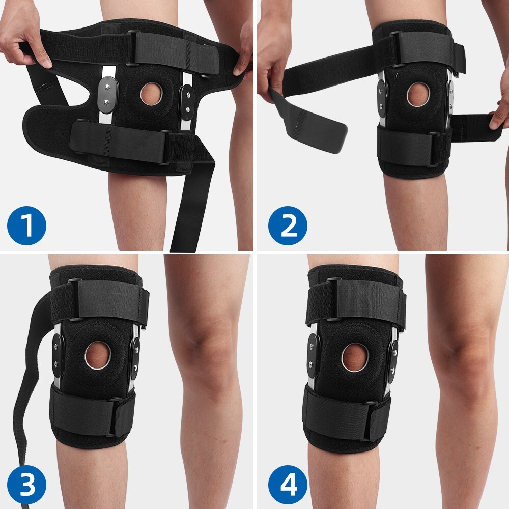 Detachable Aluminum Compression Support Knee Pads Shock Absorption Sports: Black