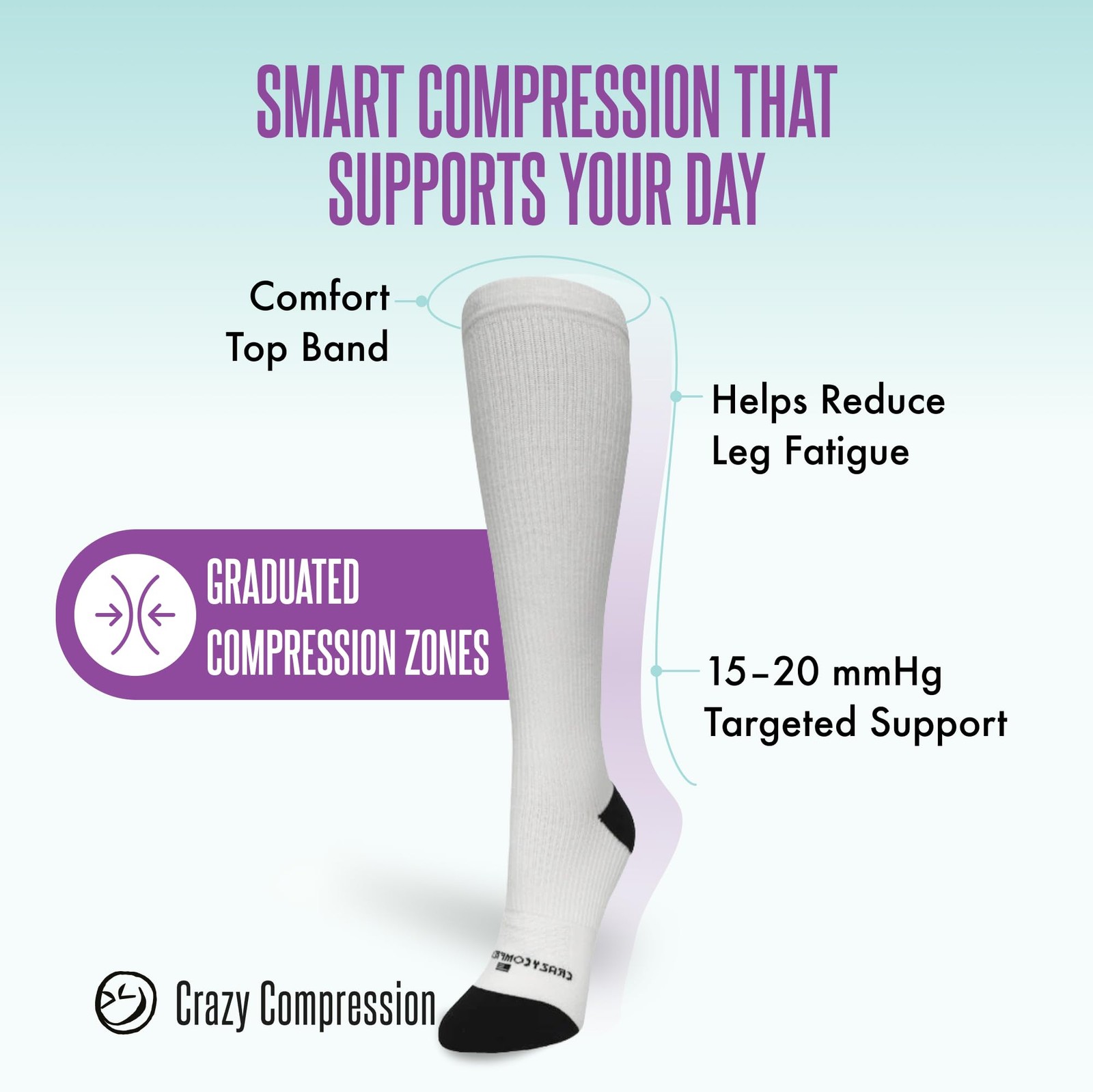 Crazy Compression Over-the-Calf Socks, White, Wide Small-Medium, White (Wide)