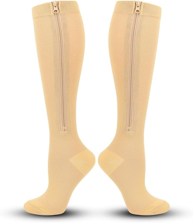 Zippered 15-20mmHg Compression Stockings for Everyday Use and Outdoor Activities