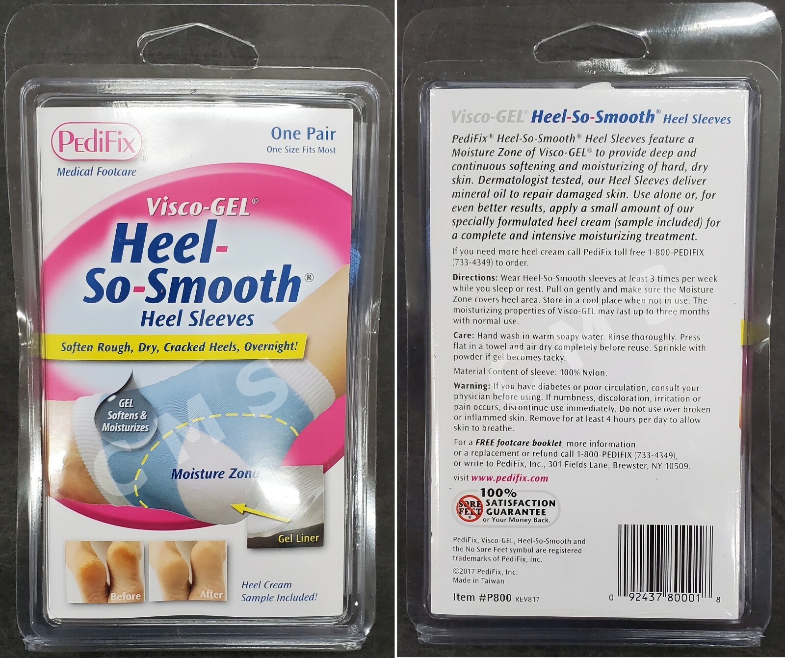 PEDIFIX Visco-GEL Heel-So-Smooth Moisturizing Dry Cracked Skin Sleeve Sock P800