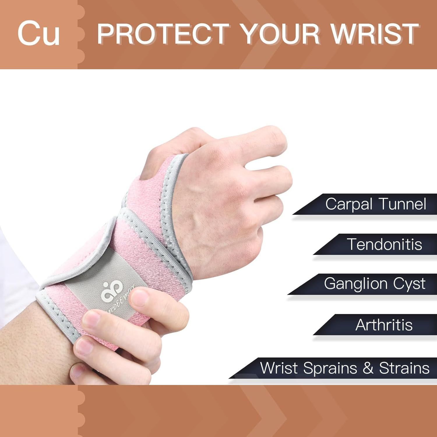 INDEEMAX 2 Pack Copper Wrist Brace Support for Carpal Tunnel, Pain Relief, Arthr