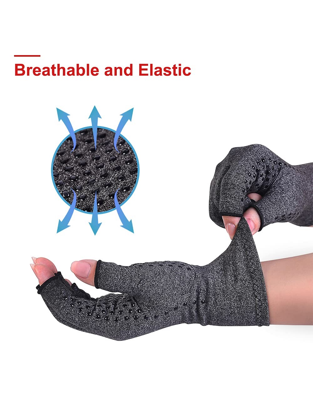 Anti-Slip Arthritis Compression Gloves, Fingerless – 2 Pairs, M