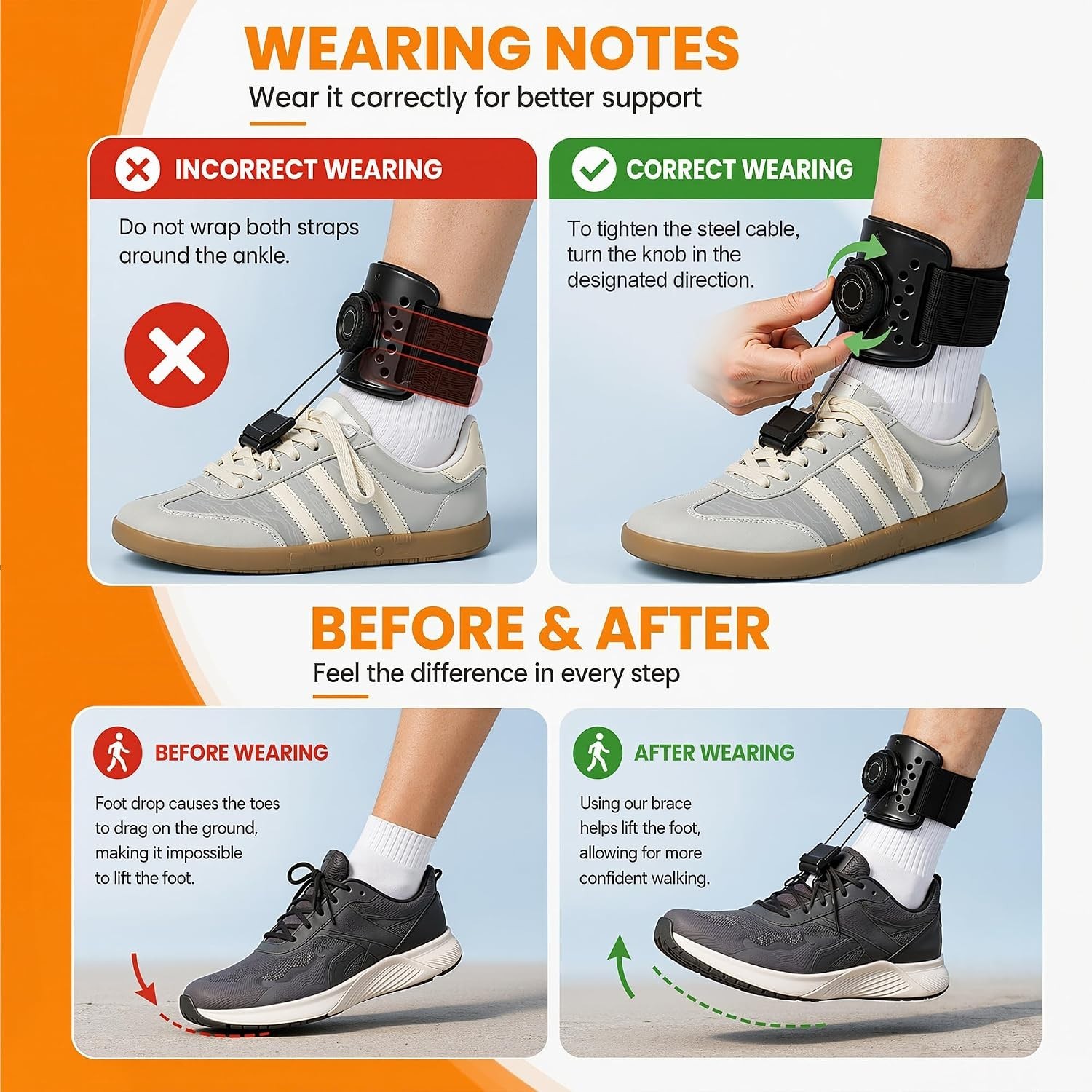 Foot Drop Brace adjustable Soft Walking Support Longer Comfort Straps Orthotics