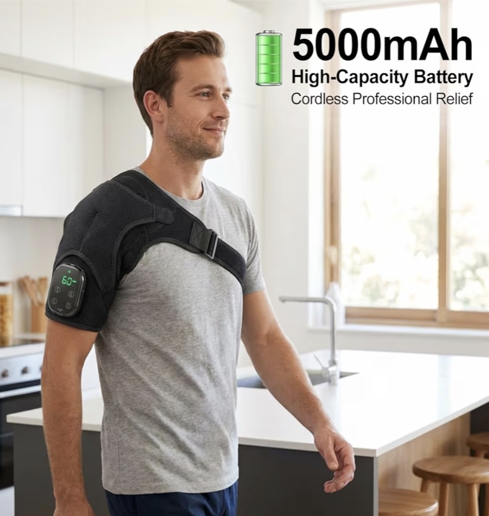 Cordless Heated Shoulder Massager with Vibration Rotator Cuff Brace Pain Relief