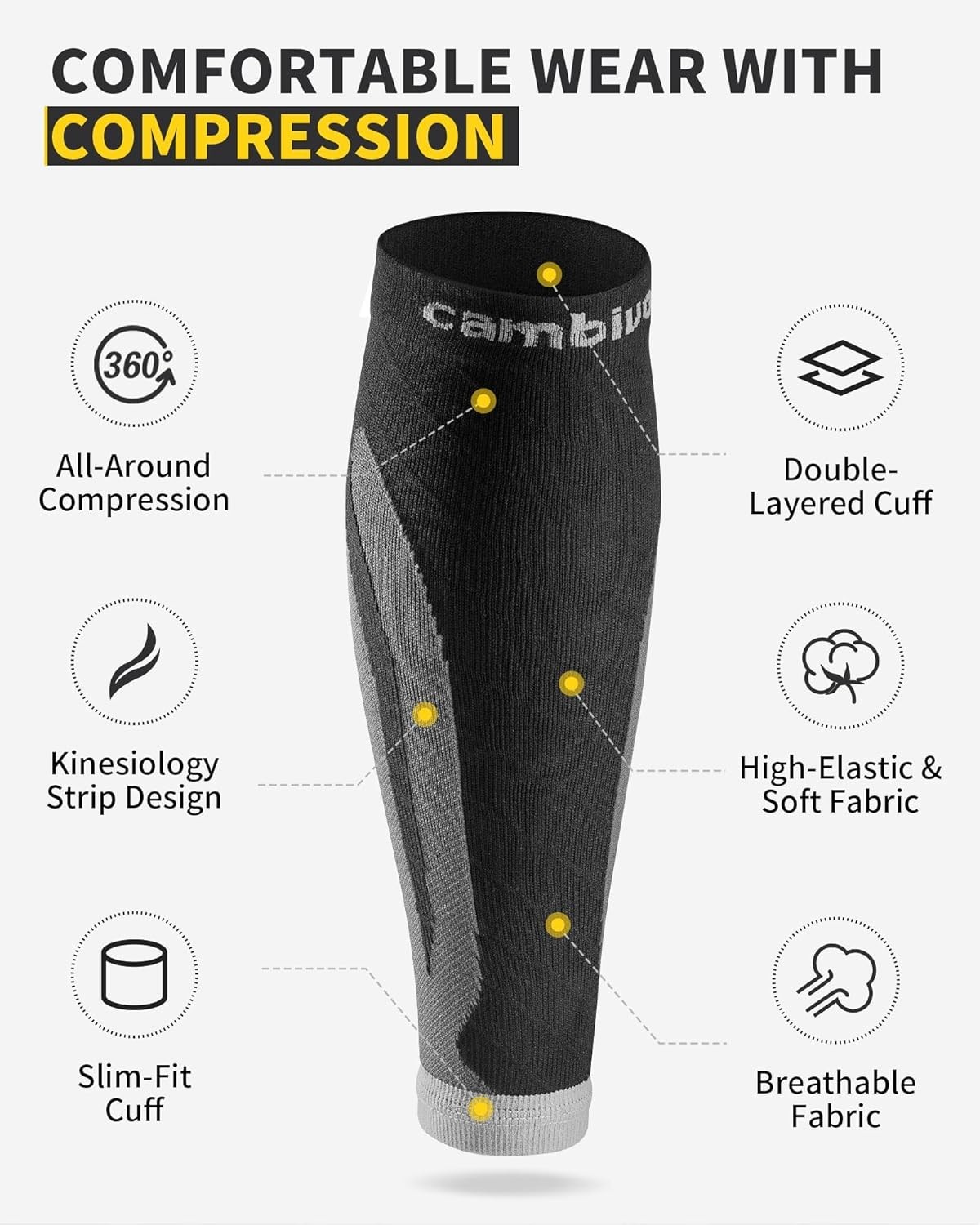3-Pair Calf Compression Sleeves for Men & Women – Footless Socks for Shin Spl…