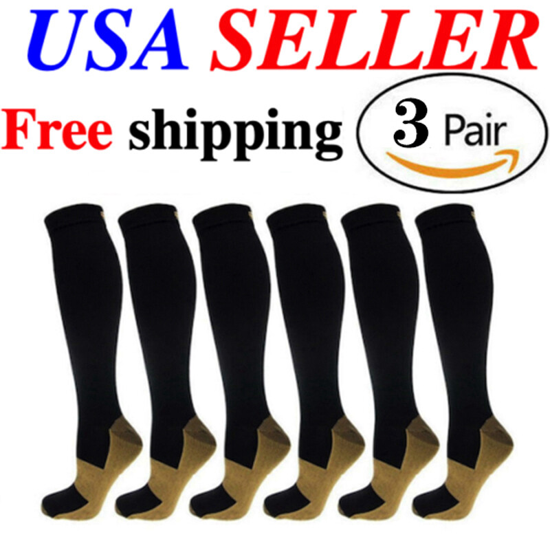 (3 Pairs) Copper Compression Socks 8-15mmHg Moisture Wicking Support Stocking XL