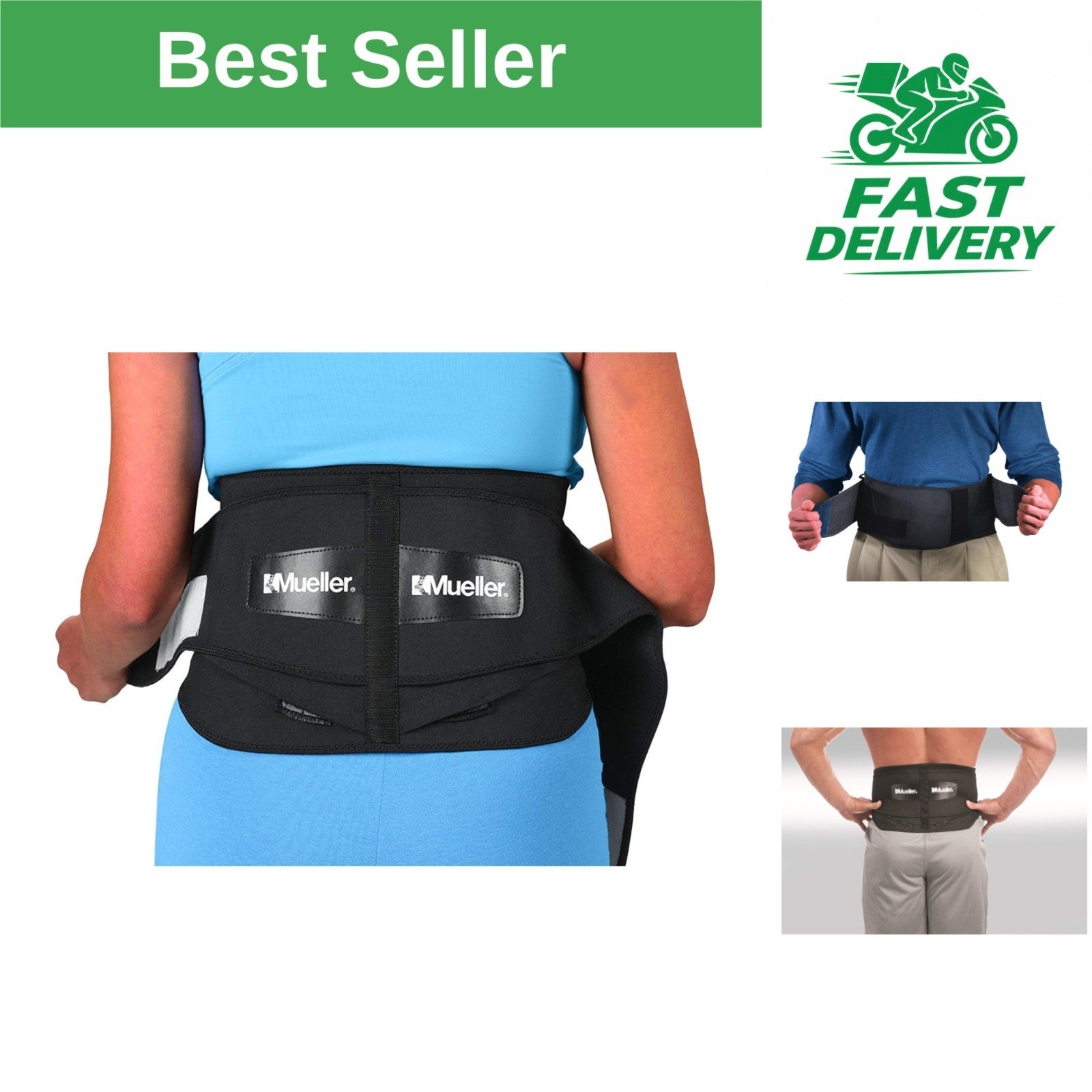 MUELLER Lumbar Back Brace with Removable Pad for Pain Relief & Support