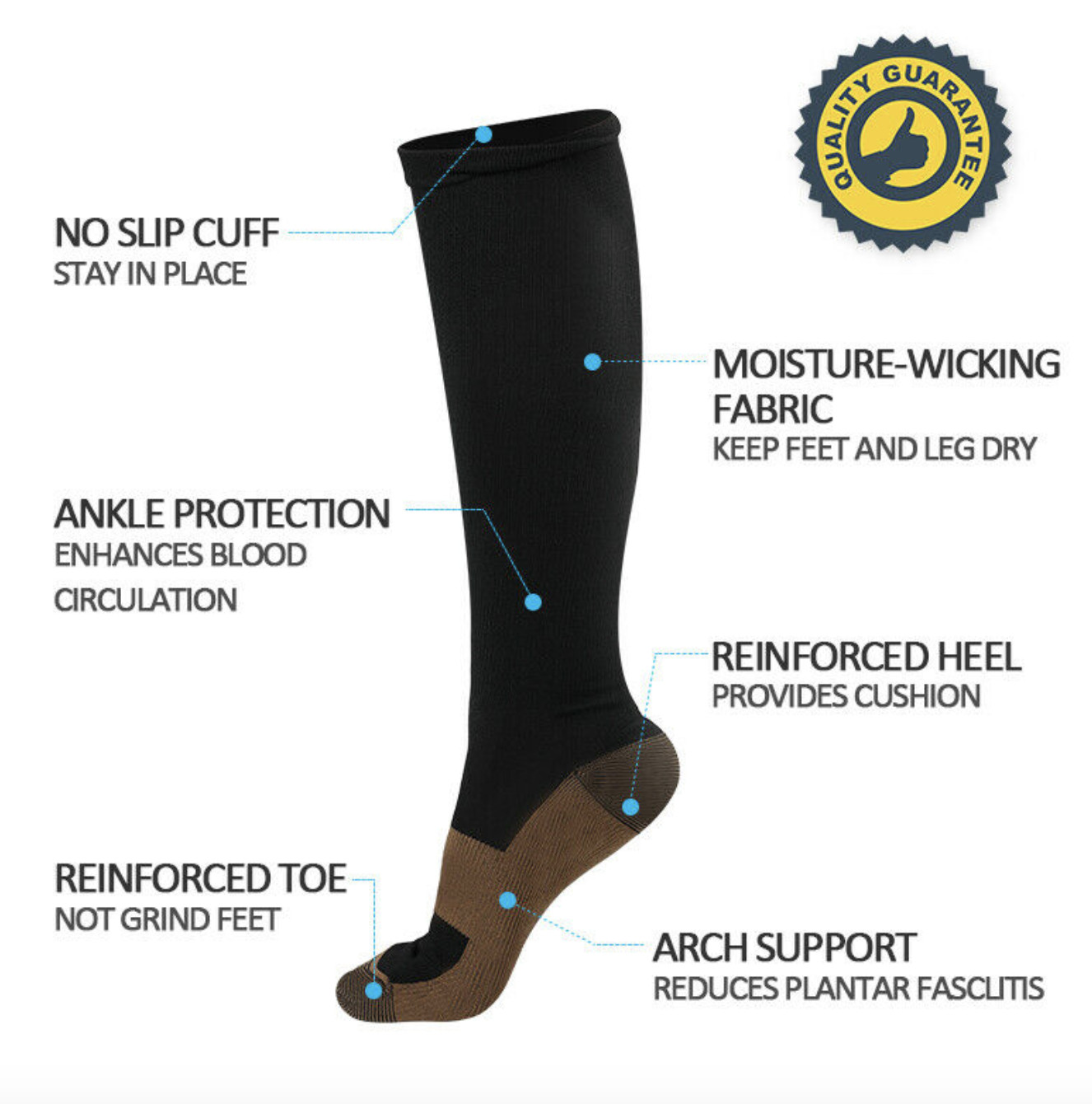6 Pairs Copper Compression Socks 20-30mmHg Graduated Support Men & Women S-XXL