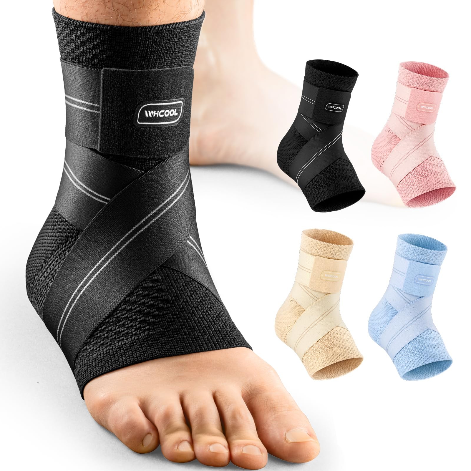 WHCOOL Flat Knitting Ankle Brace For Women&Men, Large, Black(Pack of 1)