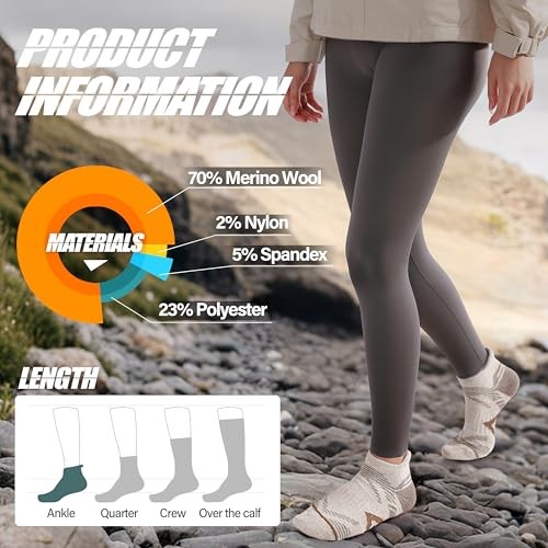6 Pairs Merino Wool Ankle Hiking Running Socks Large Brown/Grey/Black
