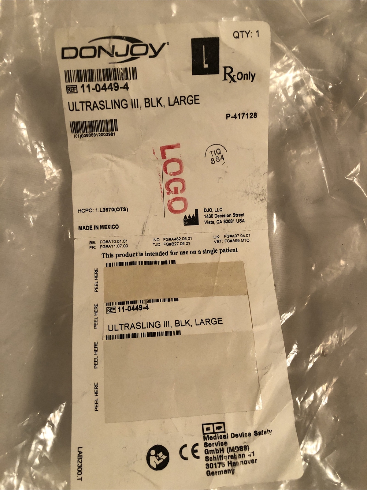 DONJOY LARGE ULTRASLING II / III ARM SLING 11-1530 NEW