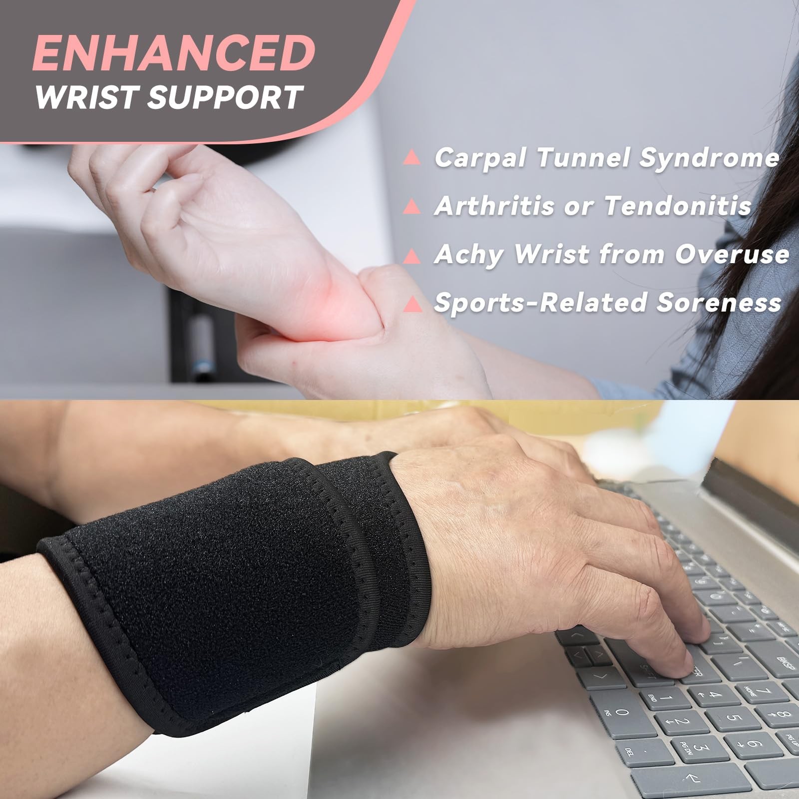 Free Size (Fit 5-10″ Wrist Circumference), Black, Support Brace, 2 Pack(Left…