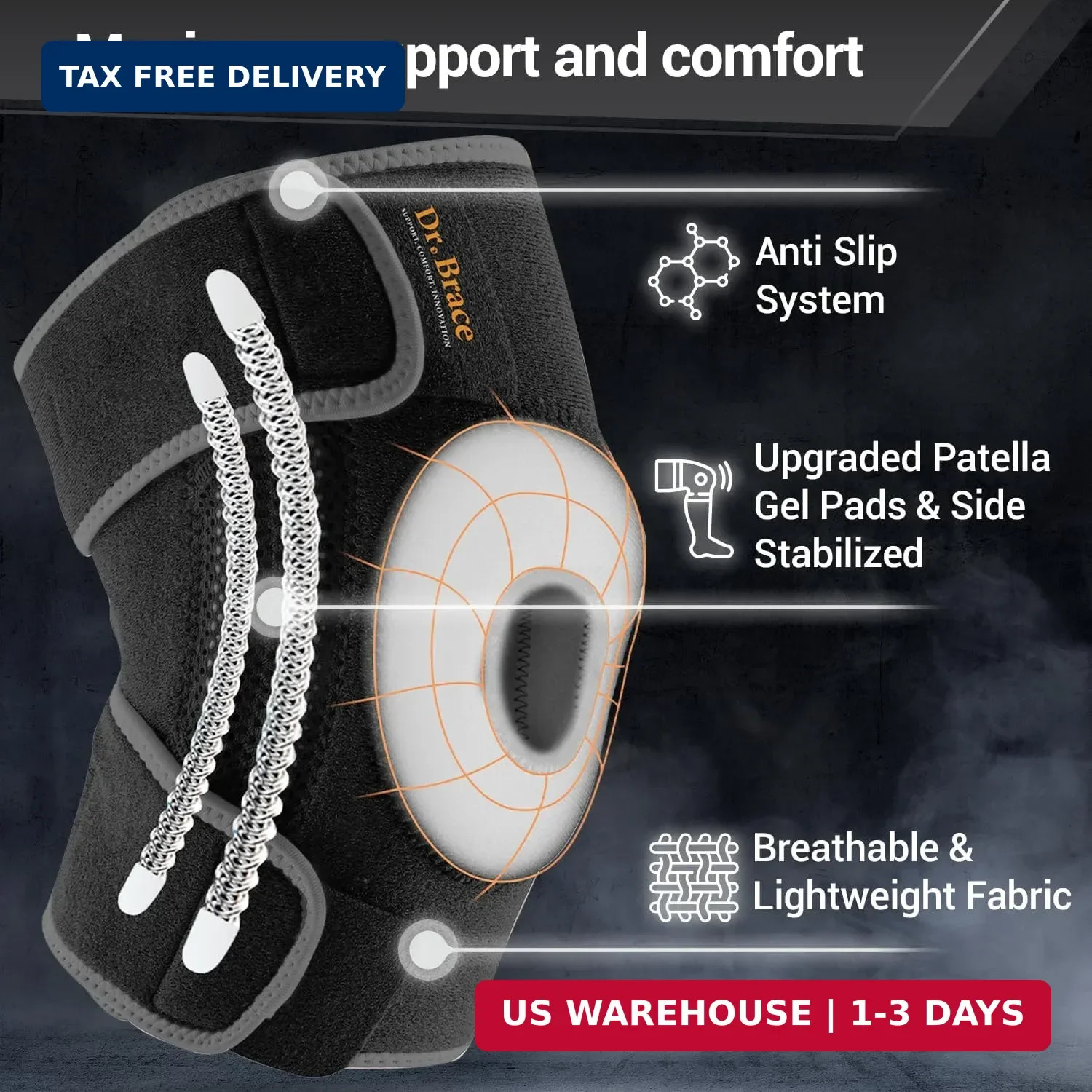 ELITE Knee Brace with Side Stabilizers & Patella Gel Pads for Maximum Knee Pain