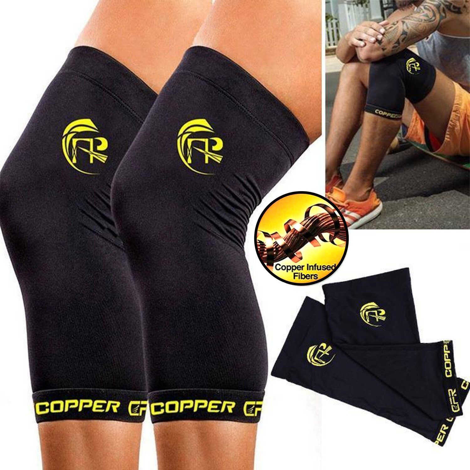 Copper Knee Sleeve Compression Brace Support Joint Pain Arthritis Relief S-2XL