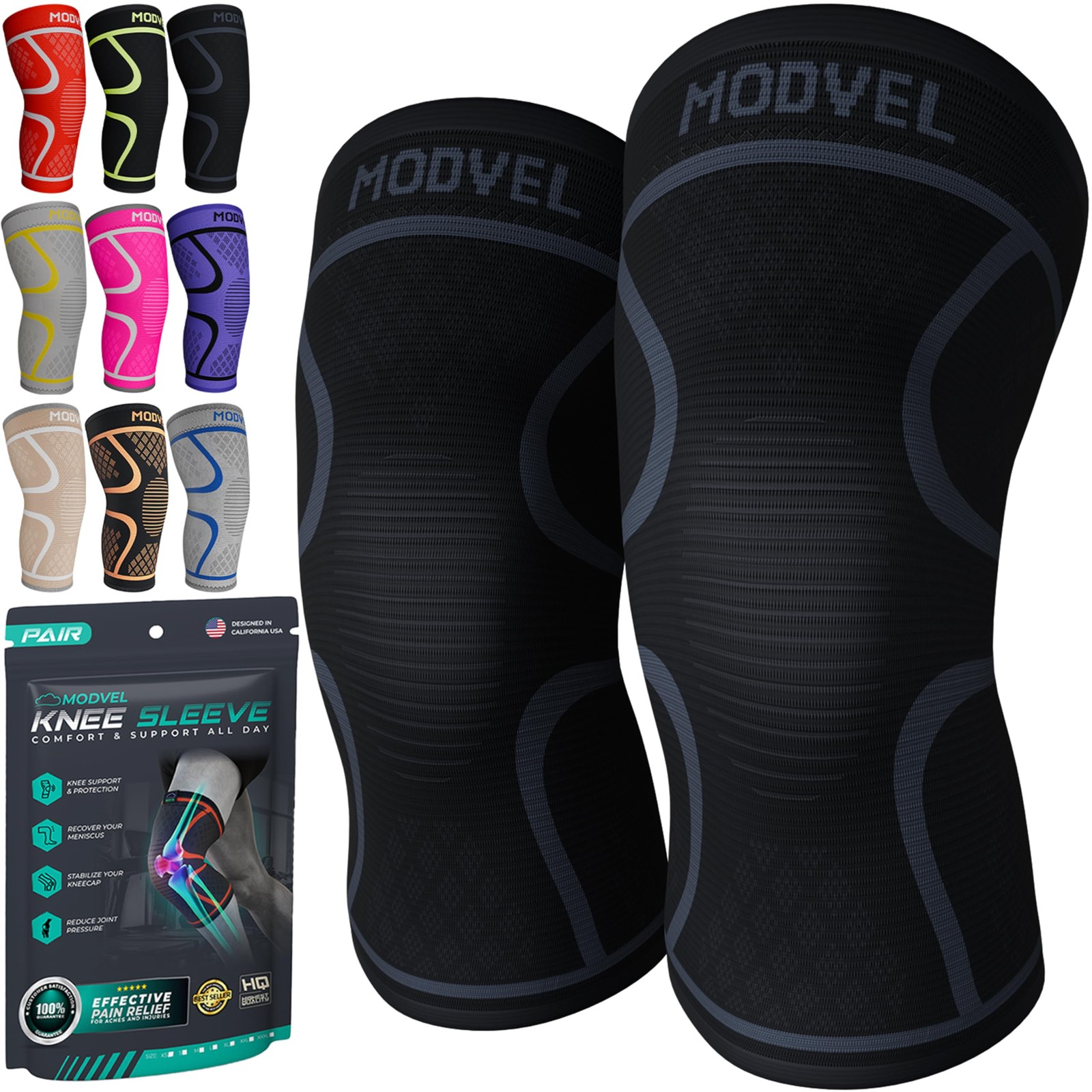 Modvel 2 Pack Knee Brace for Women & Men – Workout Knees XX-Large, Black