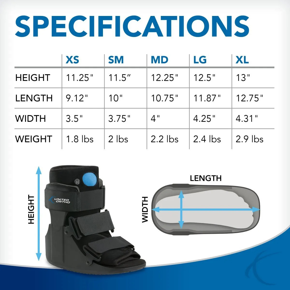 United Ortho Air Cam Walker Boot Large Black USA14107 Medical Brace NWOB