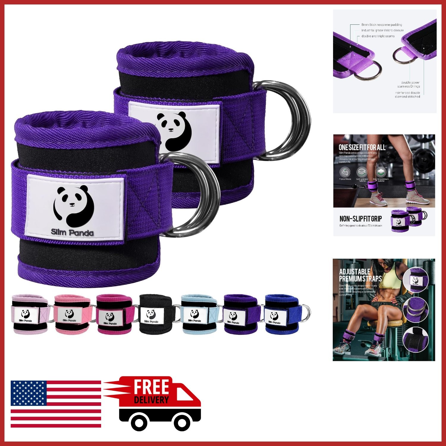 Durable Ankle Strap for Cable Machine with Double D-Rings for Gym Workouts