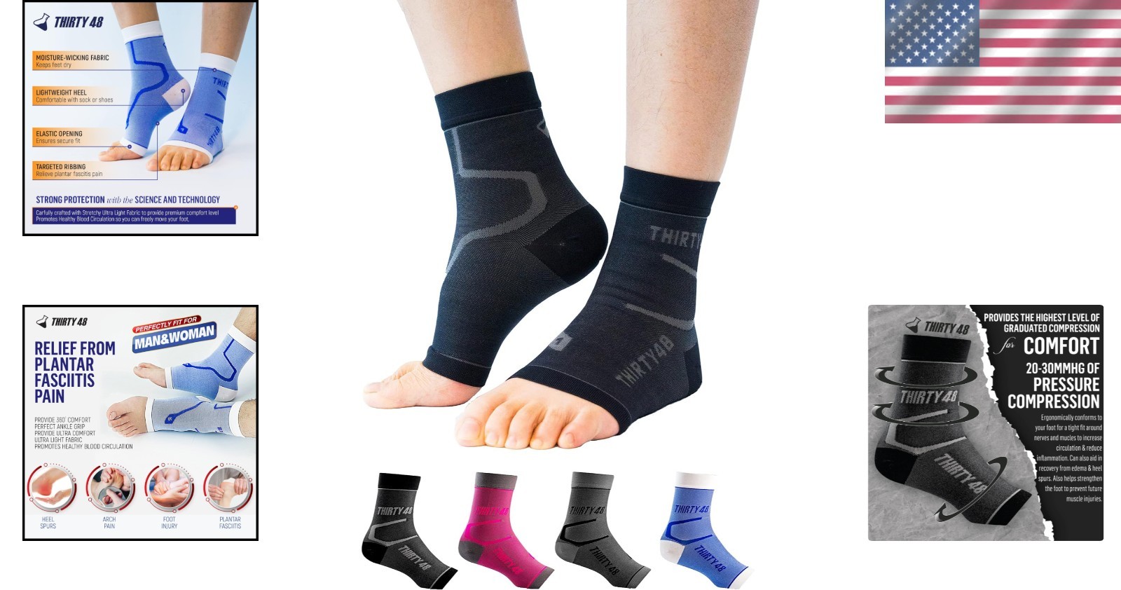 Stretchy Ultra-Light Compression Socks for Arch Pain Relief and Recovery – Black