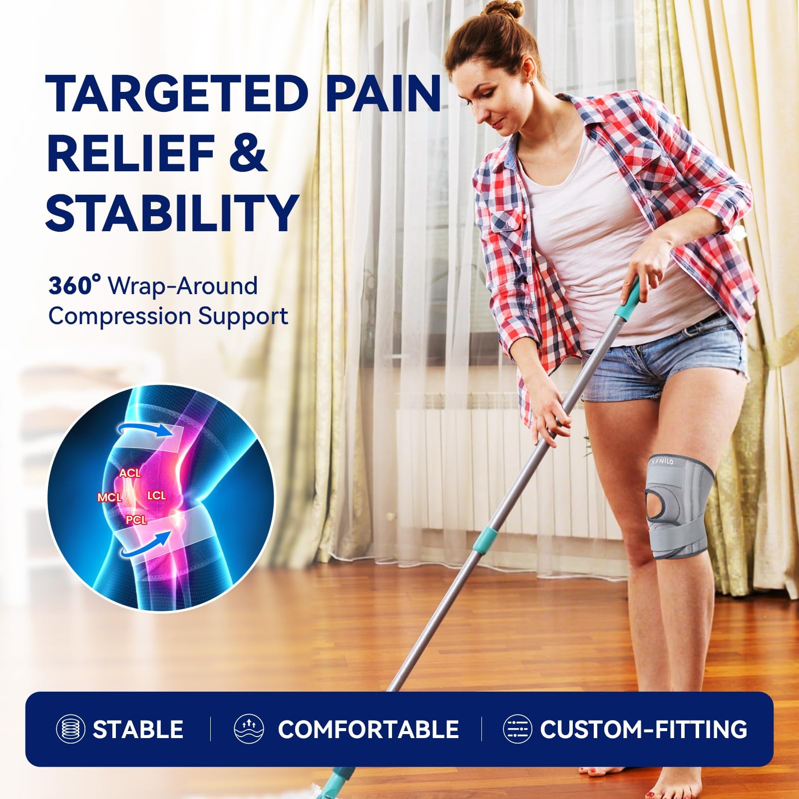 SFNILO Knee Brace for Knee Pain & Arthritis – Adjustable Support with Side
