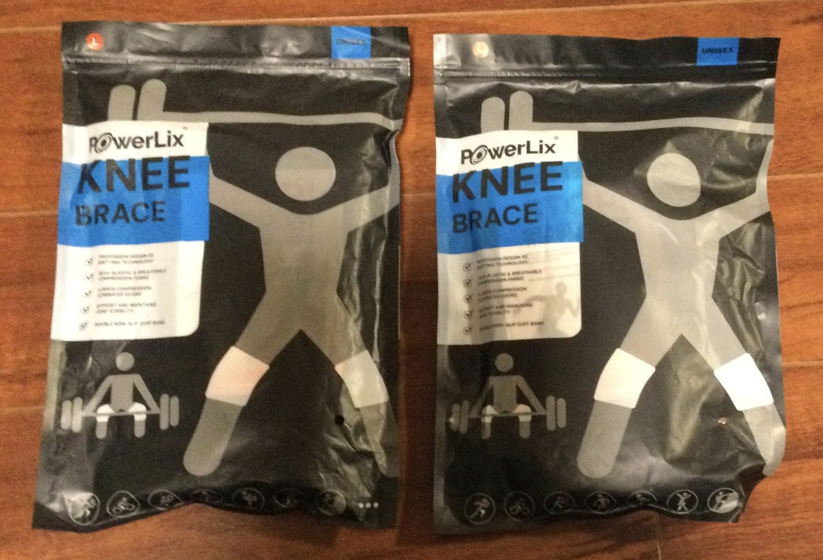 x2-PowerLix Knee Compression Brace Pair Men / Women Unisex Large New