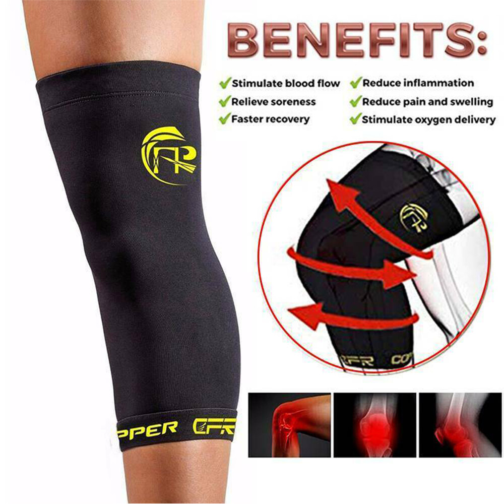 Knee Support Brace Copper Compression Sleeve Sock Joint Pain Arthritis 1 Pair