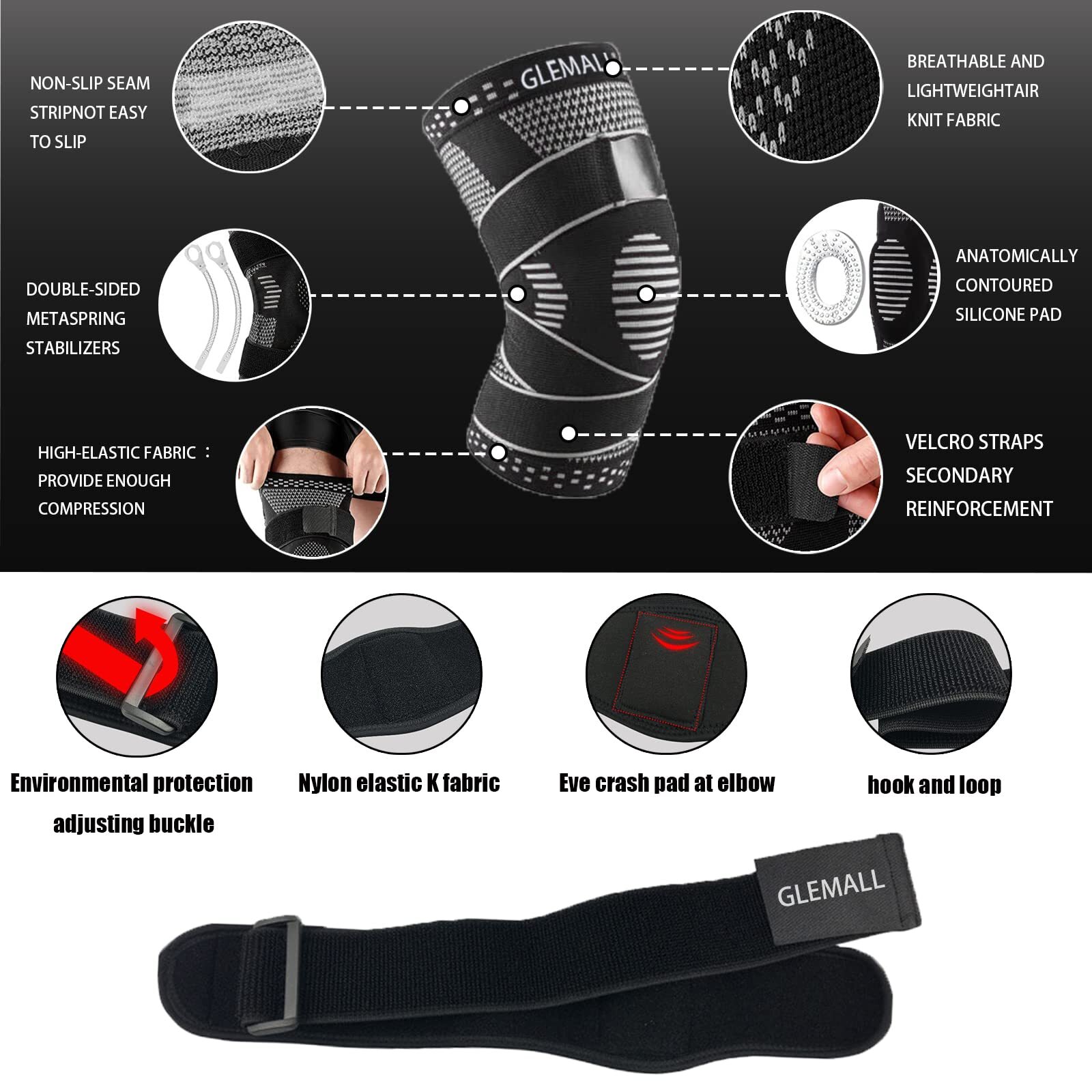 Knee Compression Sleeve for Knee Pain Relief – knee Brace with Side Stabilize…