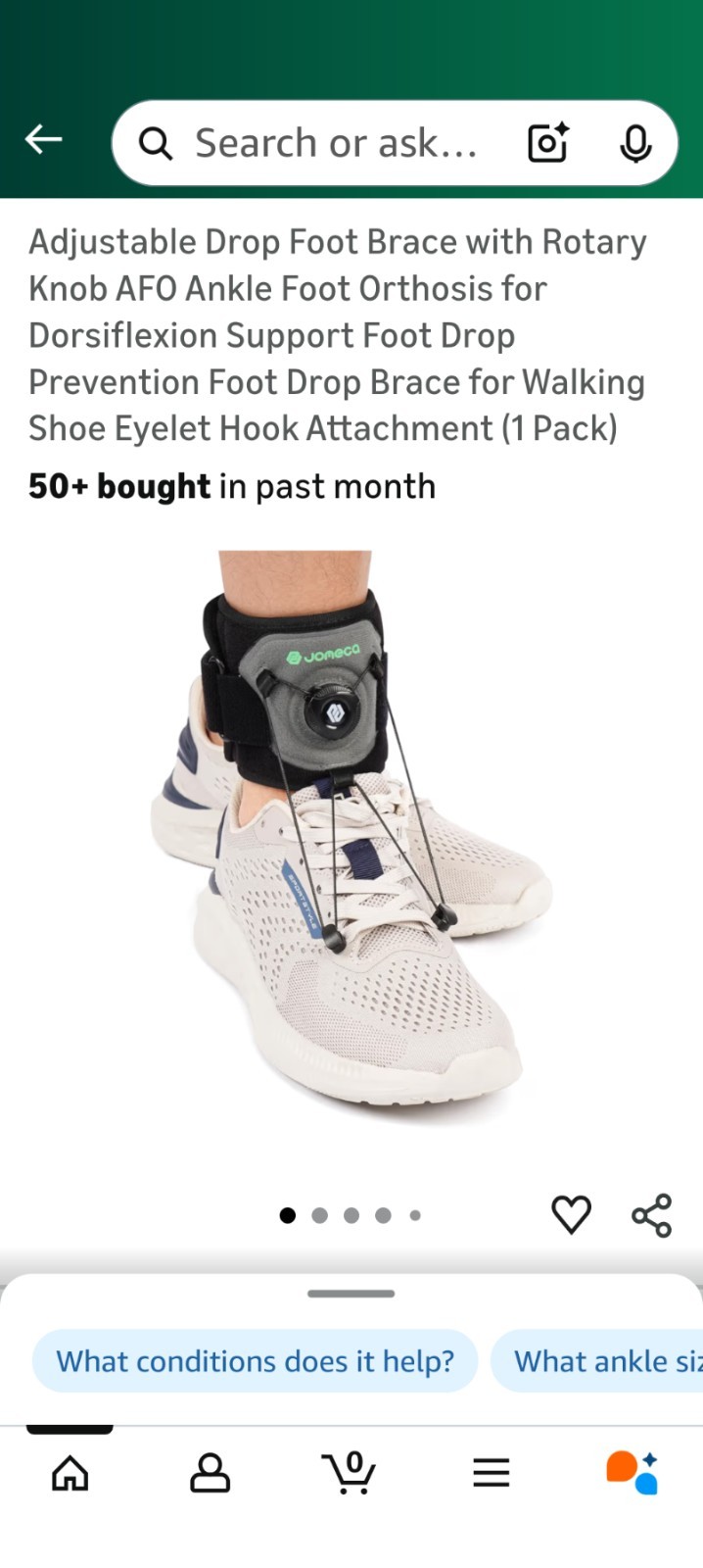 Jomeca Drop Foot Brace Adjustable With Rotary Knob Orthosis Dorsiflexion 1 Pk