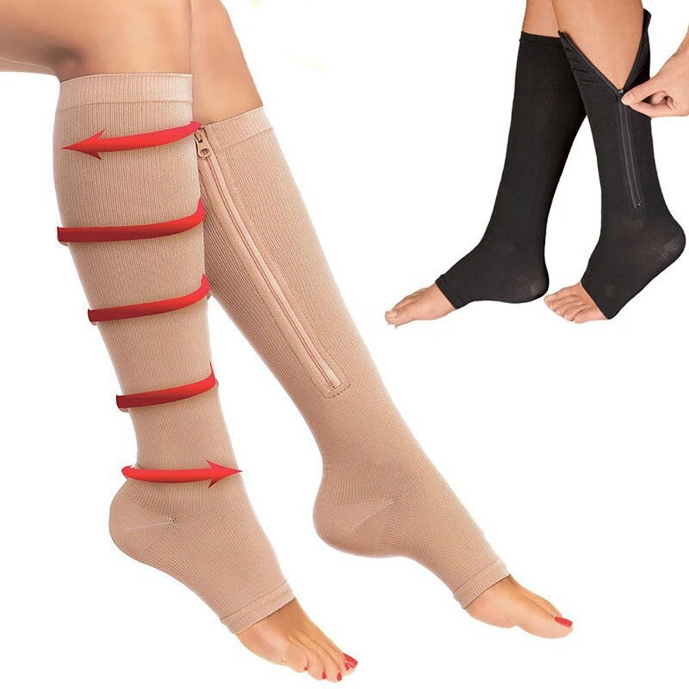 Nylon Zipper Compression Socks – 20-30mmHg Graduated Support for Men Women Adult