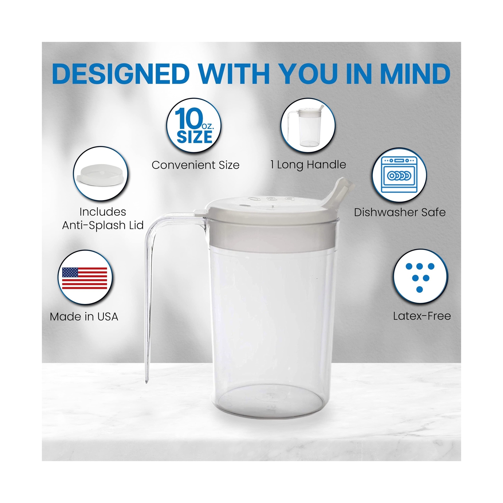 Independence 10oz 1-Handle Plastic Mug with 2 Style Lids, Lightweight Drinkin…
