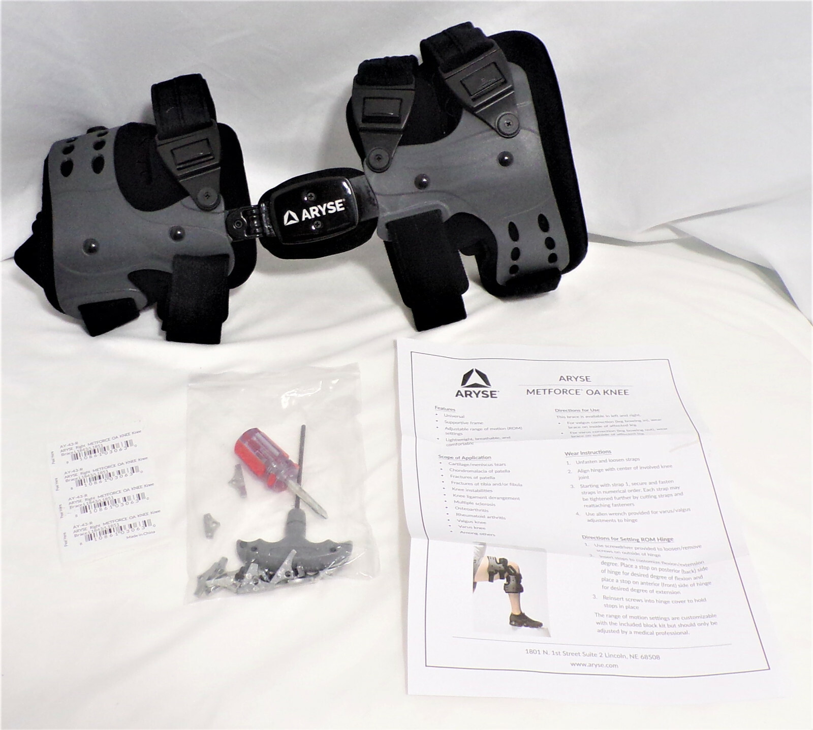 ARYSE Right METFORCE OA Universal Hinged KNEE BRACE for Tears, Fractures, etc..