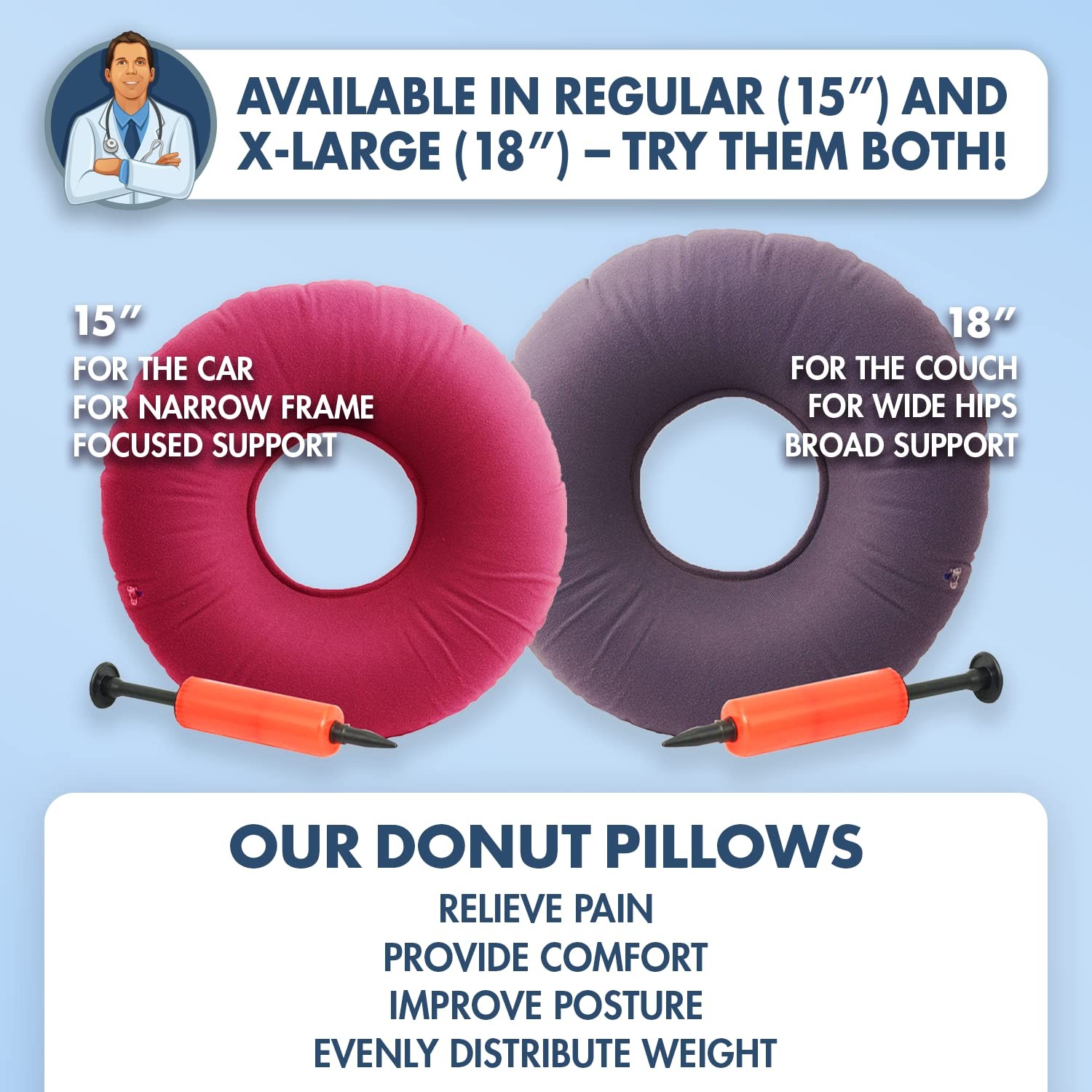 Dr. Frederick’s Original Donut Cushion – 18″ Inflatable Ring Cushion –