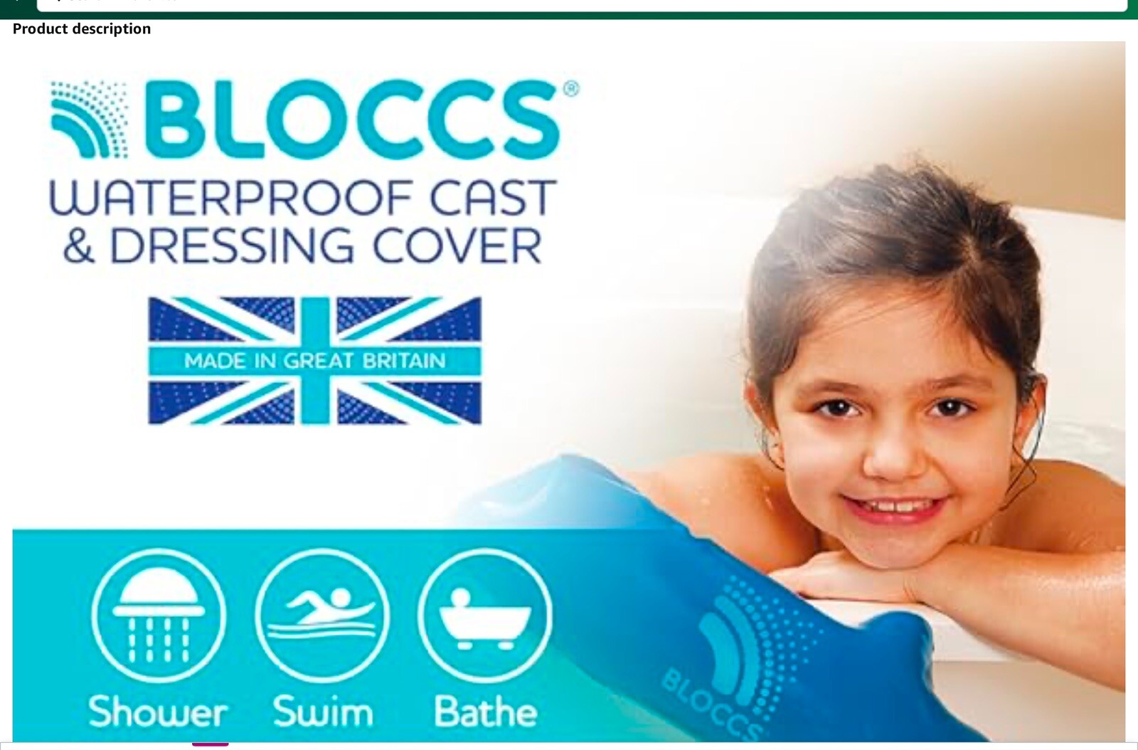 Bloccs Waterproof Cast & Dressing Cover Child Full Arm Sz Large Brand New Works