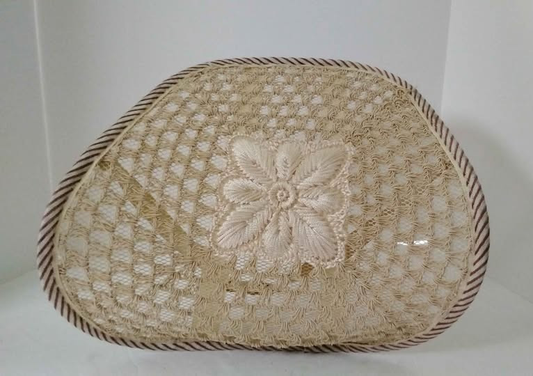 Auto Seat Back Support Cushion Beige Embroidery Stitched Floral Design Center