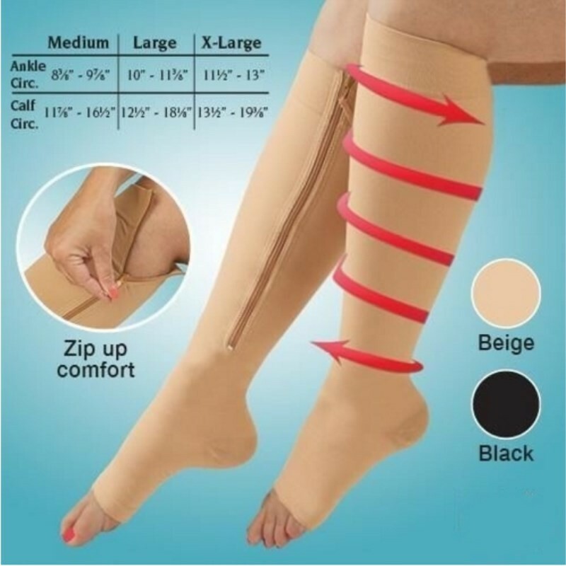 Zippered Compression Socks Support Stockings Leg Calf Men’s Women’s Sox 1 Pair