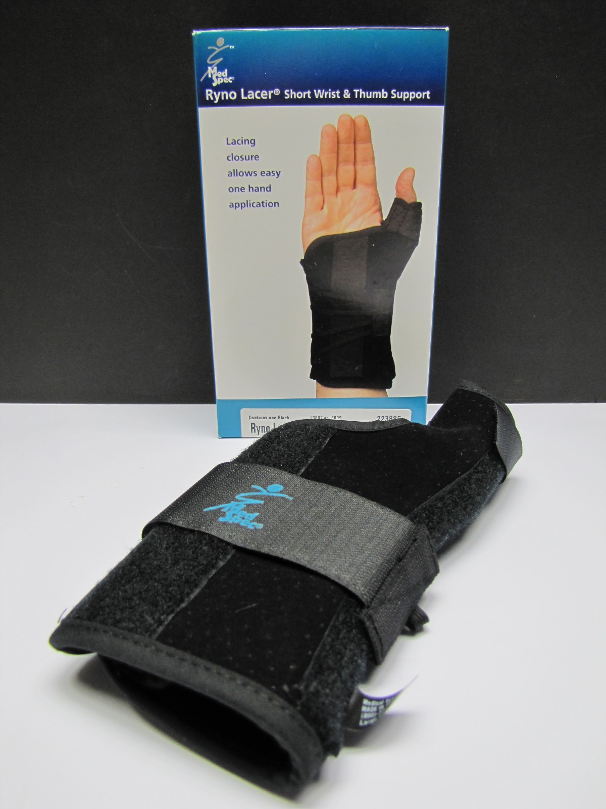Med Spec Ryno Lacer Wrist Sprain T-Spica Support Brace Short, Black Left Large