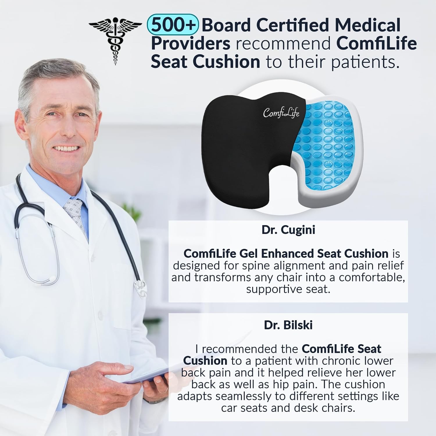 ComfiLife Premium Gel & Memory Foam Seat Cushion – Doctor one size, Black