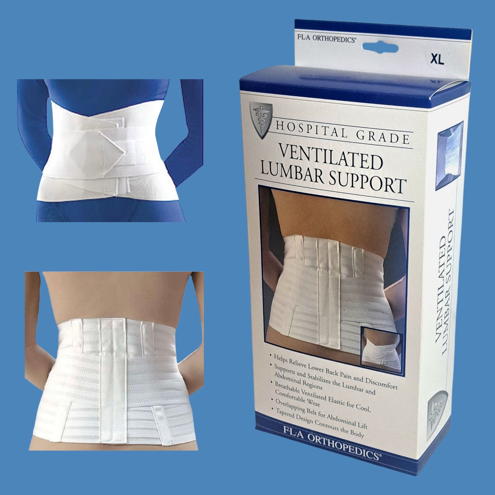 FLA Orthopedics Lumbar Sacral Back Support with Abdominal Belt White New