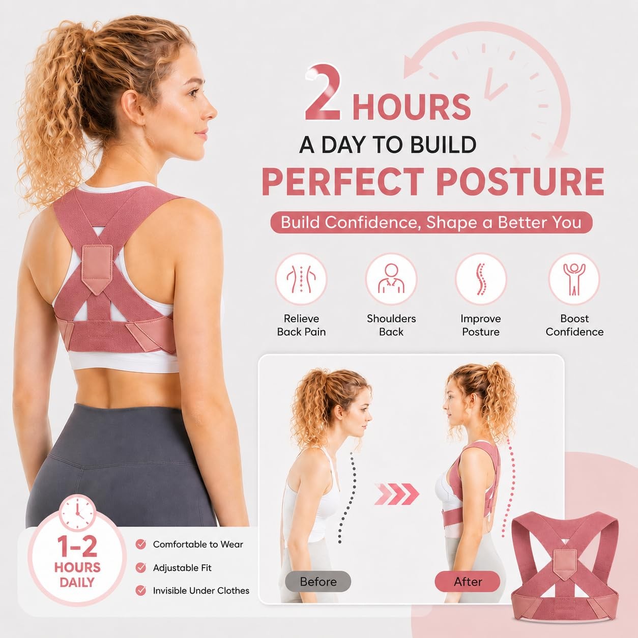 Back Brace Posture Corrector for Women, Adjustable Shoulder Support Strap, In…