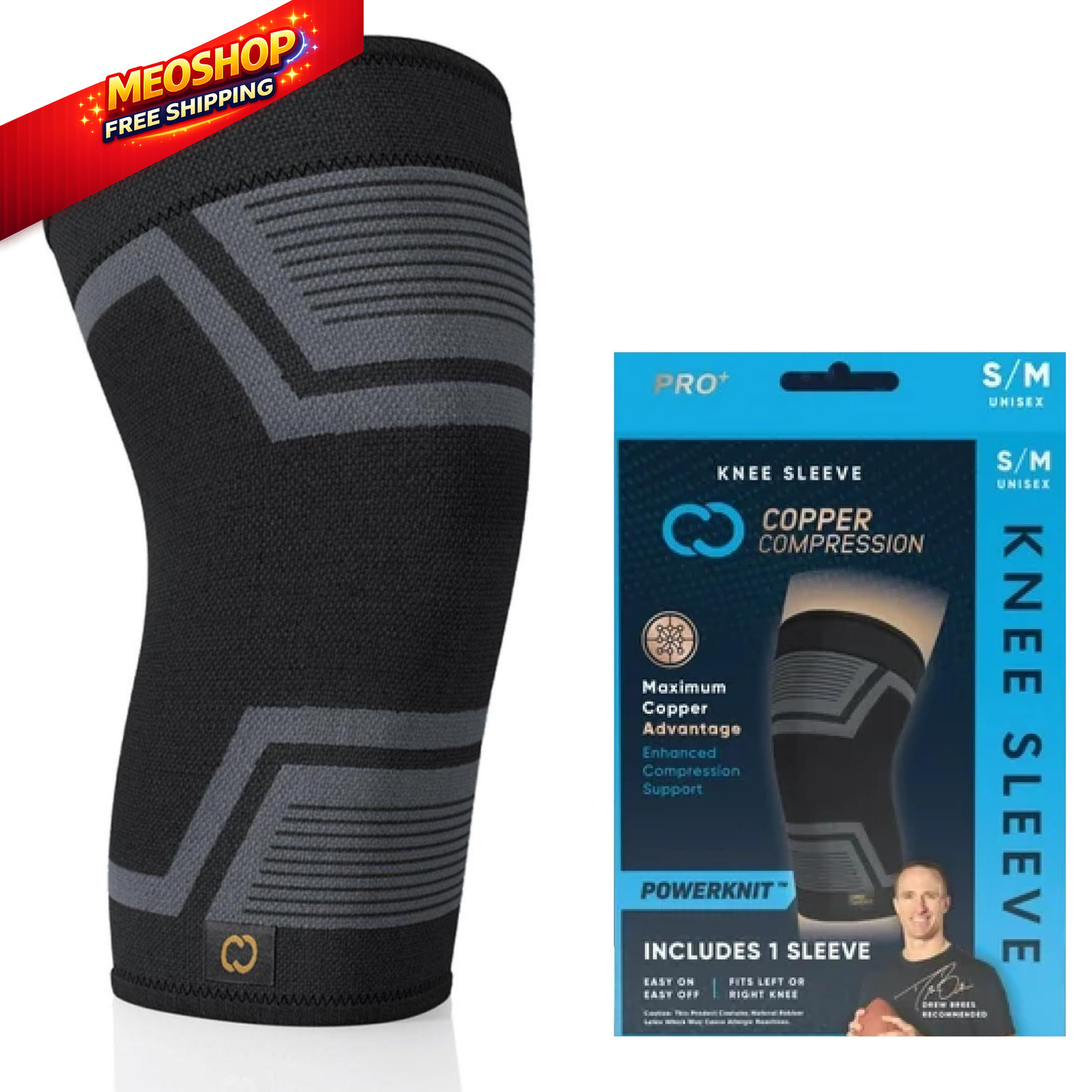 Copper Compression PowerKnit Knee Sleeve- Stabilizer Large/XL, Black