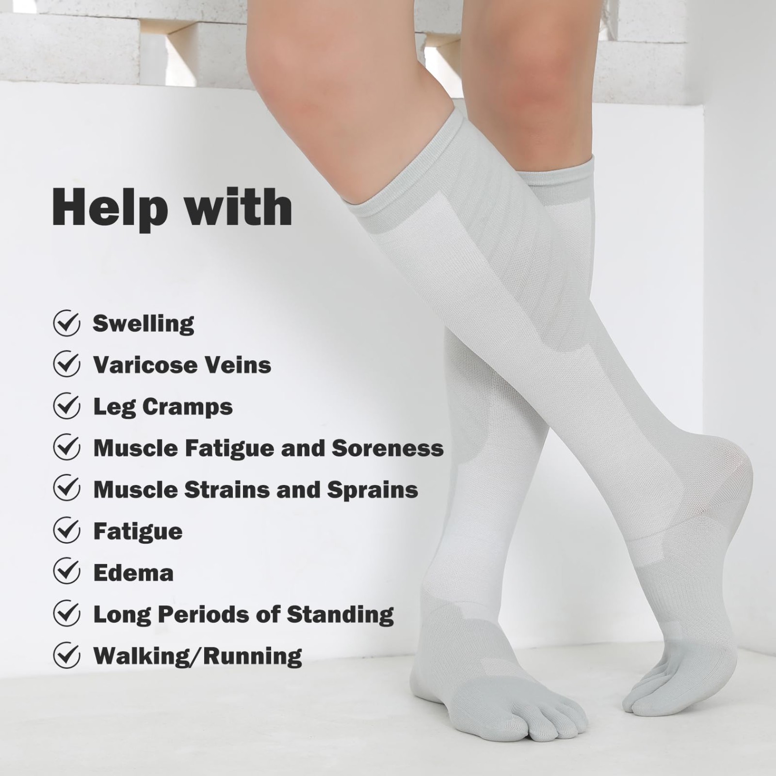 Knee High Compression Toe Socks 15-20mmHg for Men & Women – 3 Pairs, Circulation