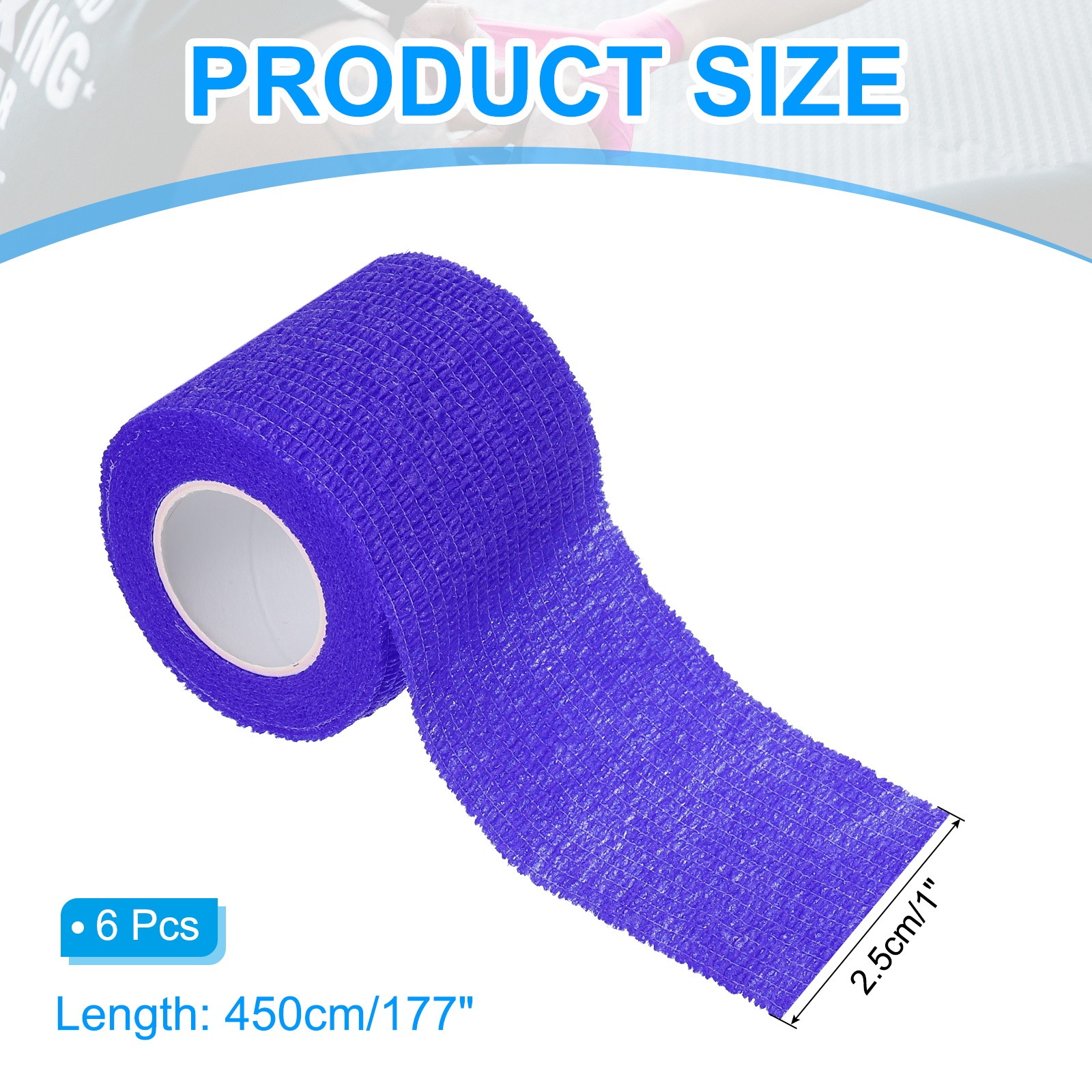 1″ x 177″ 6 Pcs Self Adhesive Bandage Wrap Elastic Self Tape Dark Blue